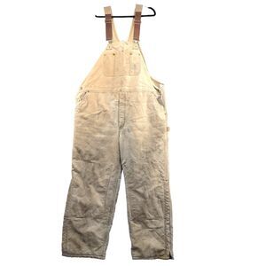 Carhartt Men's Carpenter Bib Overalls Tan 44x30 Double Knee Workwear Vintage